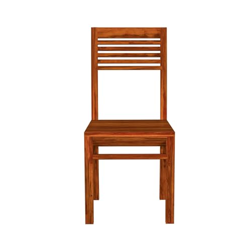 Image of 5 Line Wooden Dining Chairs Set of 2 for Kitchen & Dining Room, Two Seats, Solid Sheesham Wood, Honey Finish
