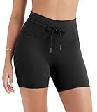 ODODOS Women's Drawstring Tie Daily Shorts 5' Inseam High Waist Workout Yoga Biker Shorts, Black, Small