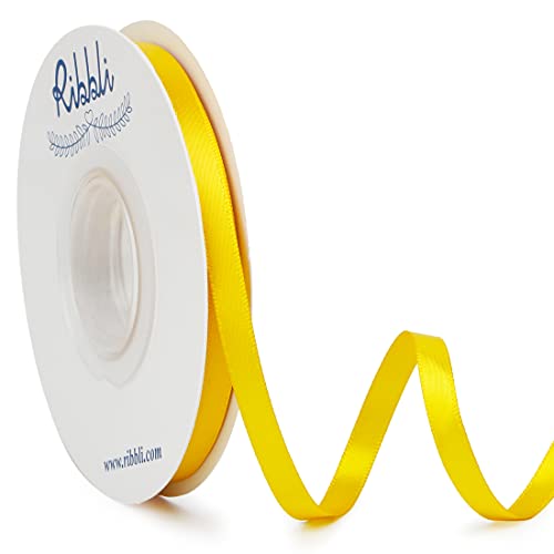 Ribbli Maize Yellow Double Faced Satin Ribbon,1/4” x Continuous 25 Yards,Use for Bows Bouquet,Gift Wrapping,Baby Shower,Floral Arrangement