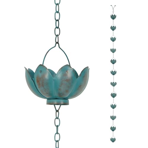 TZSSP Rain Chains Decorative Metal Rain Chain Bell with 12 Cups, Rain Chain for Gutters,8-1/2 Length, Blue