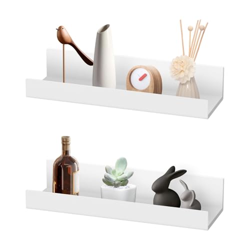 Generisch Selbstklebende Wandregale, 27 cm, 2er Set, Kunststoff, Weiß, Dekorative Schweberegale für Wohnzimmer, Schlafzimmer, Bad, Küche