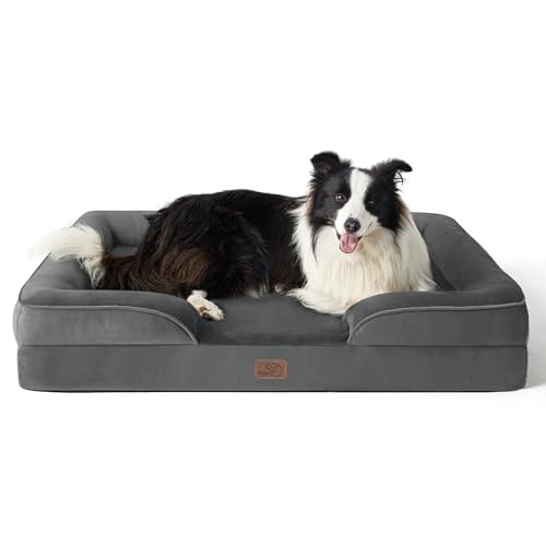 BEDSURE orthopädisches Hundebett Ergonomisches Hundesofa - 89x63 cm Hundecouch mit eierförmiger Kistenschaum für mittlere Hunde, waschbar rutschfest Hundebetten, dunkelgrau