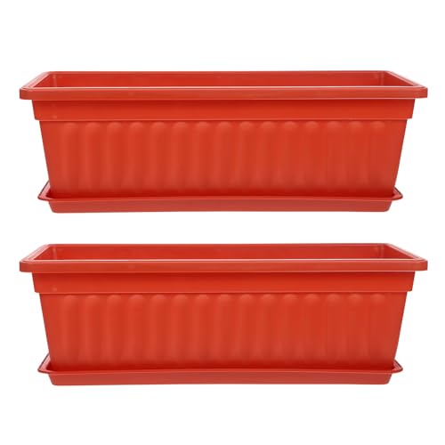 DOITOOL 2 set di fioriere in plastica per finestre: fioriere rettangolari con vassoi in plastica per verdure per davanzali, patio, giardino, arredamento per la casa, portico, cortile