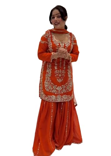 Costume Sharara indien luxe en georgette avec travail de sequins raffiné