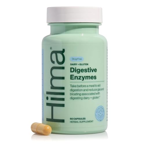 Image of Hilma Dairy and Gluten Digestive Enzymes, 60 Vegan Capsules | oNatural Gluten & Dairy Relief Pills for Gut Health & Bloating Relief with Lactase, Dandelion Root & Digestive Enzymes