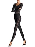 Traspiranti MCA Leggings Donna in Cotone Elastico con Sexy trasparenza in Tulle (L, Nero)