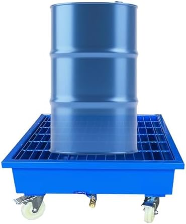 Industrial Spill Containment Platform with Drain & Wheels - Low Profile Metal Design for Safe Leak Control, 25.6"x25.6"x11.8", Blue, Ideal for Worksites
