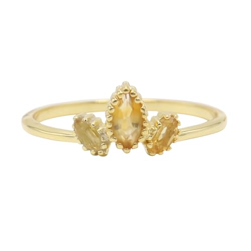 Bague citrine argent 925 plaqué or bague 3 pierres élégante femme