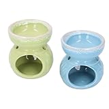 MOTOULAX Portavelas de Cerámica Verde y Azul con Quemador de Aceite Esencial para el Hogar, Oficina, SPA, Difusor de Aromaterapia Hecho a Mano con Diseño de Gran Capacidad, Adecuado para