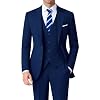 Mens Stretch Suit Slim Fit 3-Piece, 2 Buttons Jacket Vest Adjustable Waist Pants