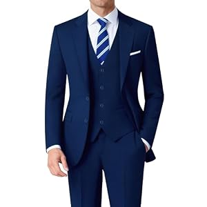 Mens Stretch Suit Slim Fit 3-Piece, 2 Buttons Jacket Vest Adjustable Waist Pants