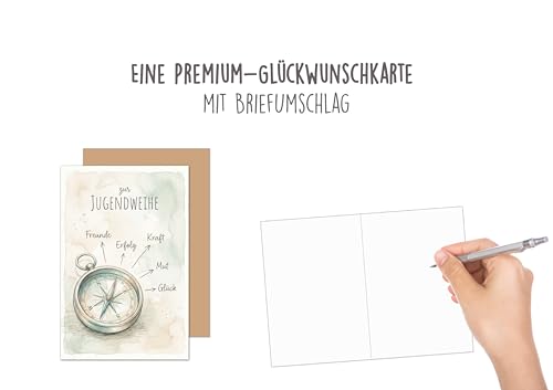 Edition Seidel Premium Glückwunschkarte zur Jugendweihe mit Umschlag. Jugendweihekarte Karte Grußkarte Spruch Sprüche Mädchen Junge Jugendliche Kompass Erfolg Mut Kraft Glück Wünsche (JW149 SW026)