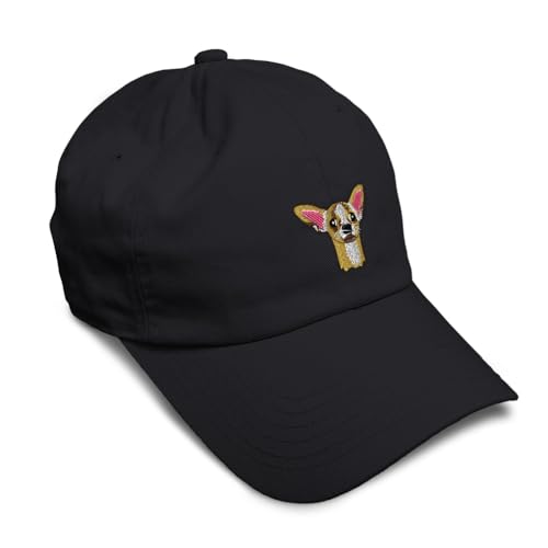 Soft Baseball Cap Chihuahua Head Embroidery Dogs Chihuahua Head Twill Cotton Spider Dad Hats for Men & Women Black Design Only