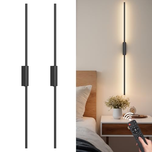 Image of 39.4In Battery Operated Wall Sconces Set of Two,12000mAh Wireless Rechargeable Sconces 3 Colors Dimmable with Remote for Living Room Bedroom