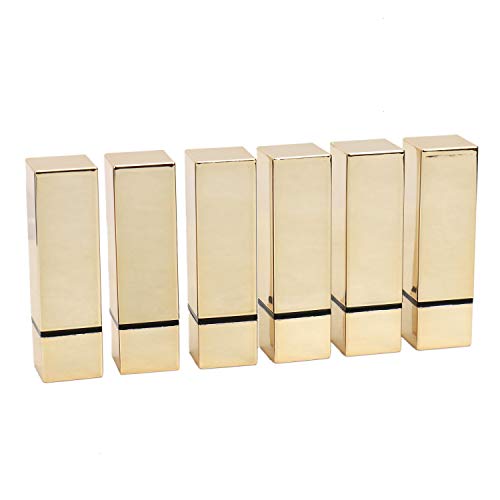 JETEHO 6PCS Metal Makeup Cosmetic DIY Lipsticks Lip Balm Empty Container Square Tube Empty Lipstick Tube with Lid Cap,Gold