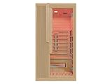 SwedHeat Infrarotkabine 1 Person | Hemlockholz natur | 105x105x200cm | Ganzglastür | Redlight & Mica-Heizung 1,7kW | Fronteinstieg | Wärmekabine für Zuhause | Becherhalter & MP3-Halter