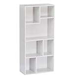 VECELO 42 Inch High Bookcase, 4-Tier Modern Storage Cabinet with Height Difference Shelves for Standard Textbooks, Floor Standing, 7 Cubes, Horizontal Available, Easy Assembly, Pearl White