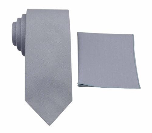 Image of Mens Linen Tie Set - Solid Necktie with Pocket Square