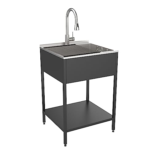 Transolid K-EWS-2422S-MB 24-in W x 22.1-in D x 35.2-in H Laundry Sink/Wash Stand All-in-One Kit for Indoor/Outdoor Use, Matte Black