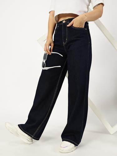 Image of THIRD QUADRANT Women Wide Leg Jeans with high Waist || Black Jeans for Women || Flared Jeans for Women