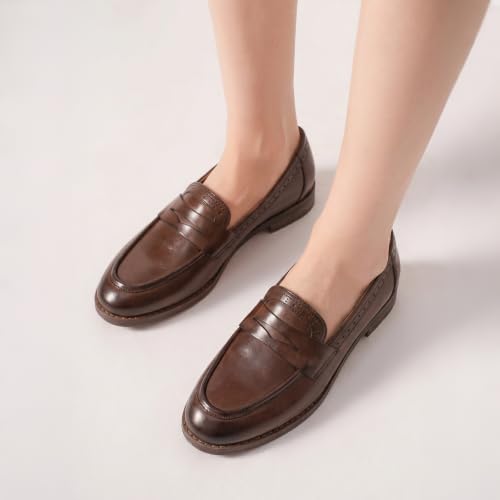 Image of BEAU TODAY Womens Leather Penny Loafers, Slip On Loafer Flats