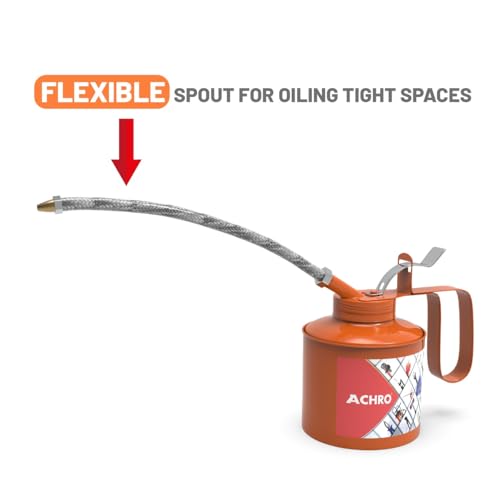 Image of ACHRO Oil Can 1 /2 Pint for Car and Bike, Lever Type Pump Body with 16 cm Nozzle (238ml, Fix And Flexible Spout).