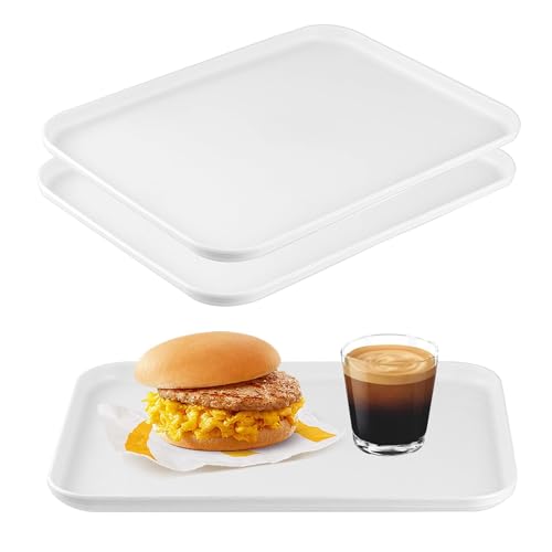 Set of 2 Rectangular Serving Trays, Kitchen Trays, Fast Food Breakfast Trays, Serving Trays, Snack Trays, White Gastro Tray, Serving Plates, Coffee Tray, Reusable (12.2 x 8.66 Inch)