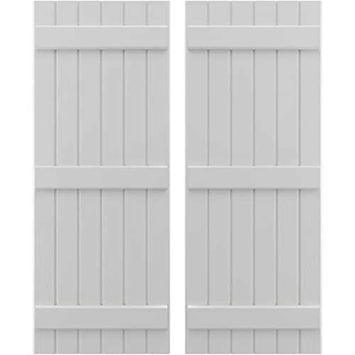 21"W x 42"H Americraft Six Board (3 Batten) Exterior Real Wood Joined Board-n-Batten Shutters (Per Pair), Hailstorm Gray