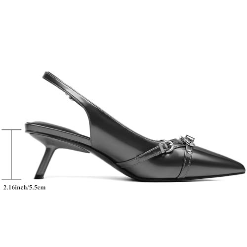 Image of Mostrin Kitten Heels for Women Pointed Toe Pumps Patent Leather Low Heel Slingback Heels with Buckle Dress Shoes for Dating Party Working