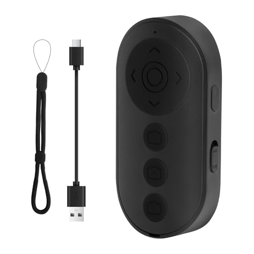 TNSLAND Mando a distancia Bluetooth, disparador remoto, mando a distancia para teléfono móvil, control remoto Bluetooth para fotos/vídeos, desplazamiento de vídeo, eBook, recargable, con iOS y Android
