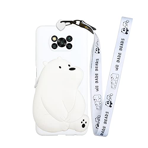 ONV Compatible with Xiaomi Poco X3 Case - Silicone Case Shockproof Wallet with Zipper Non-Slip Anti-Scratch Soft TPU Cute Cover for Xiaomi Poco X3 Phone Case [Animal] - Polar Bear