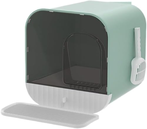 Runsweat猫用トイレボックス ドーム型 引き出し式 猫砂のこぼれ防止 お手入れ簡単 密閉式 抗菌・防臭 コンパクト (ブルー)