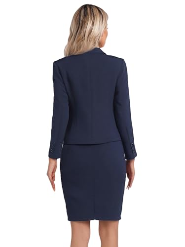 Choomomo 2 Piece Suit Skirt Set for Women Business Formal One Button Blazer and Split Hip Wrap Skirts2