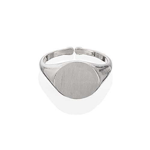 namana Bague Chevalière Ronde pour Femme, Bague Chevaliere Argent Modèle Classique avec une Finition Brossée, Bague Reglable pour Femme et Adolescente,...