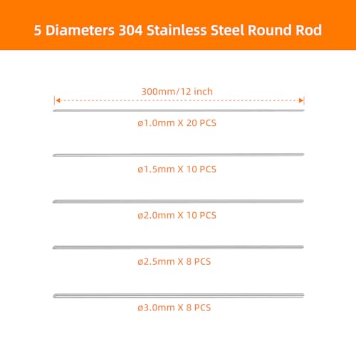 Bbypp BXGB-56GE 56Pcs Stainless Steel Rods 30Cm, Round Solid Metal Rods thumb #1