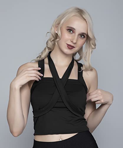 Image of A1728 Women's Basic Solid Halter Neck X Back Crop Top for Women Stylish Western