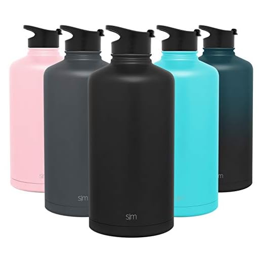 Simple Modern 1 Gallon Summit Sports Water Bottle - 128 Ounce Jug Stainless Steel Flask +2 Lids - Wide Mouth Double Wall Vacuum Insulated Leakproof - Midnight Black