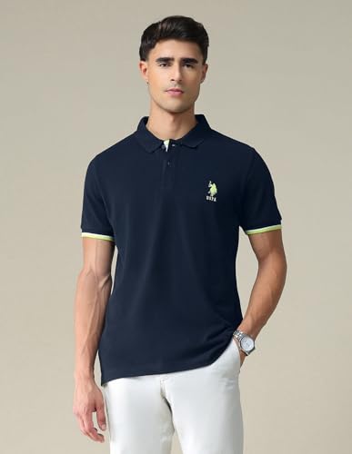 Image of U.S. Polo ASSN. Solid Slim Fit Polo T Shirts for Men - 100% Cotton, Half Sleeves Mens Tshirt