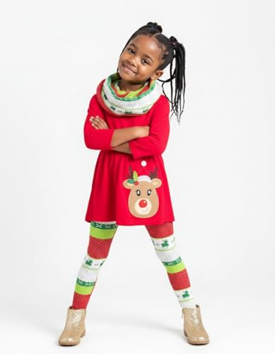 Image of Unique Baby Girls Kids Toddler 3pc Outfit Set Long Sleeve Soft Knit Tunic Top Leggings and Scarf