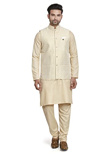 Elina fashion Men's Art Silk Kurta Pajama (Bottom) & Nehru Jacket (Waistcoat) - Indian Diwali Traditional Wear