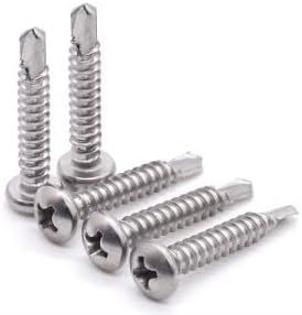 Glvaner M4.8 x 16mm Pan Head Phillips Drive Self Drilling Screws, 410 Stainless Steel Sheet Metal Screws, Self Tapping Screws with Dovetail Tails, Pack of 60