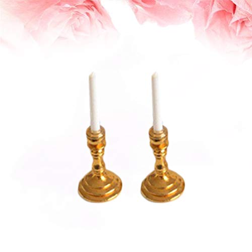 SUPVOX 1 Pair Golden Candlestick Miniature Mini House Furniture Decor Miniature Accessories for Doll House