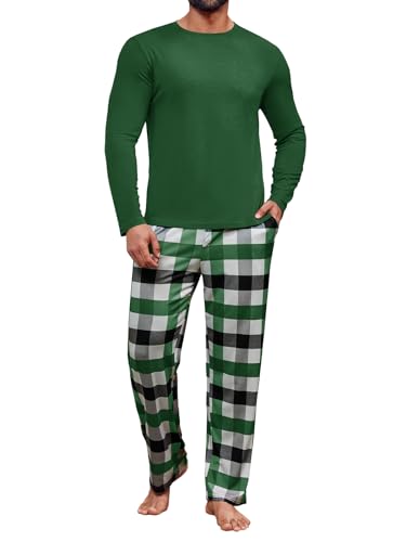 Runcati Mens 2 Piece Pajama Set Plaid Sleepwear PJ Relaxed Fit Stretch Lounge Nightwear Sets