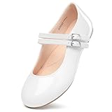 MIXIN Girls Dress Shoes Mary Jane Shoes for Girl Ballet Flats Back to School Princess Wedding Shoes White Size 1