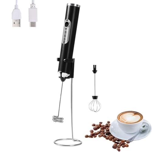 FIOUSY Handheld Electric Milk Frother with Stand, 2 Heads, Coffee Whisk Foam Mixer with USB Rechargeable 3 Speeds, Foam Maker Blender for Latte, Cappuccino, Hot Chocolate, Egg (Black with Stand) FIOUSY Handheld Electric Milk Frother with Stand, 2 Heads, Coffee Whisk Foam Mixer with USB Rechargeable 3 Speeds, Foam Maker Blender for Latte, Cappuccino, Hot Chocolate, Egg (Black with Stand)