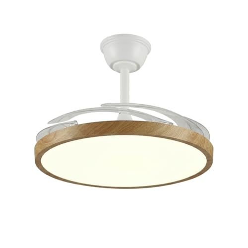 Lampara Techo con Ventilador | Ventilador Retractil Techo Silencioso | Aspas Plegables y Motor DC 30W Potente, 6 velocidades, Función Verano Invierno con temporizador | Luz LED 40W dimable (Madera)
