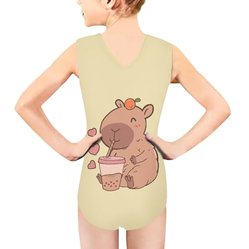 Image of Girls Cartoon Pattern One-Piece Swimsuits Sport Racer Swimwear Beach Bathing Suit, Size 5-14