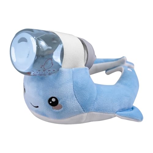 Image of Bottle Holder for Baby Self Feeding Hands Free Cute Whale Soft Plush Bottle Support Rack Comfort Adjustable Washable (Blue Whale)
