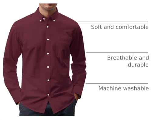 Image of J.VER Men's Oxford Shirt Solid Casual Button Down Collar Shirts Long Sleeve Dress Shirts with Pocket