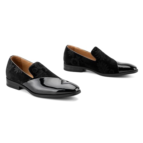 Image of JITAI Men's Velvet Loafers Classic Patent Leather Tuxedo Dress Shoes for Weddings Formal Events Stylish Comfortable Slip-Ons for Men